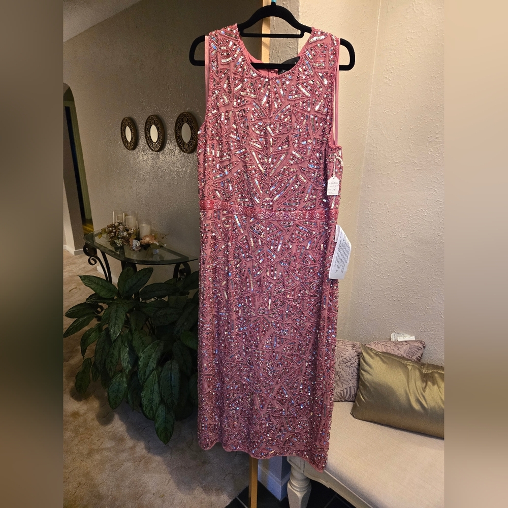 Mac Duggal Geometric Patterned Sequin Midi Dress … - image 4